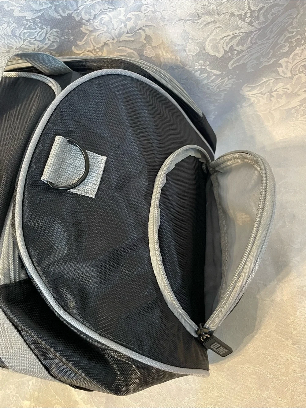 Men's Black Duffel Bag with Gray Straps - Classic Travel & Gym Bag